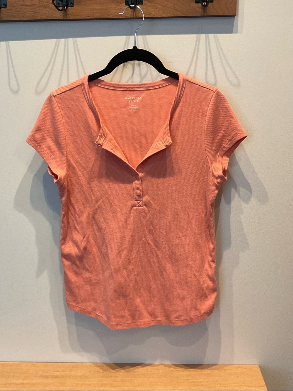 American Eagle Outfitters Coral Scoop Henley Short Sleeve Top